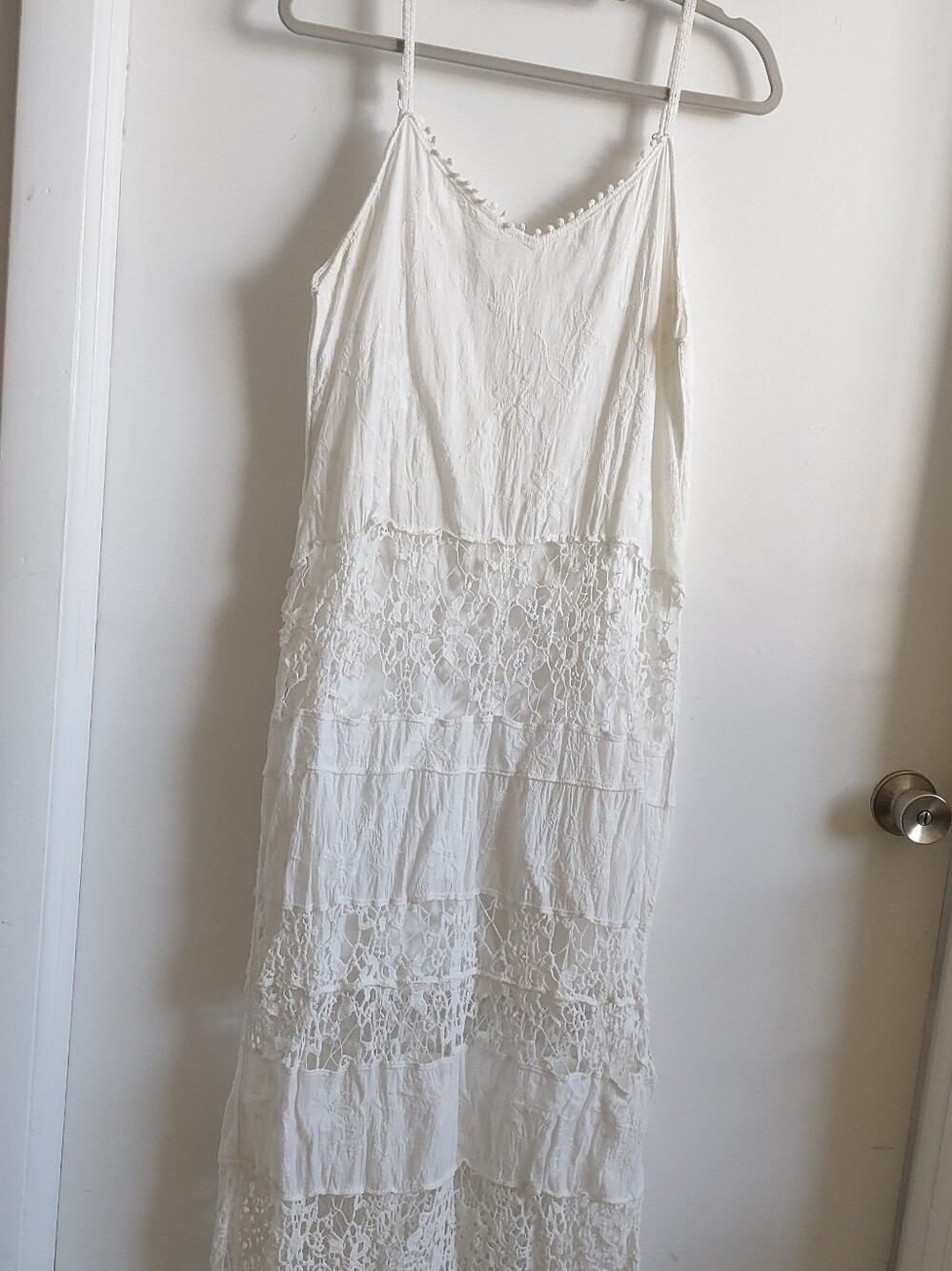 Lapis Cream Lace-Tiered Maxi Slip Dress